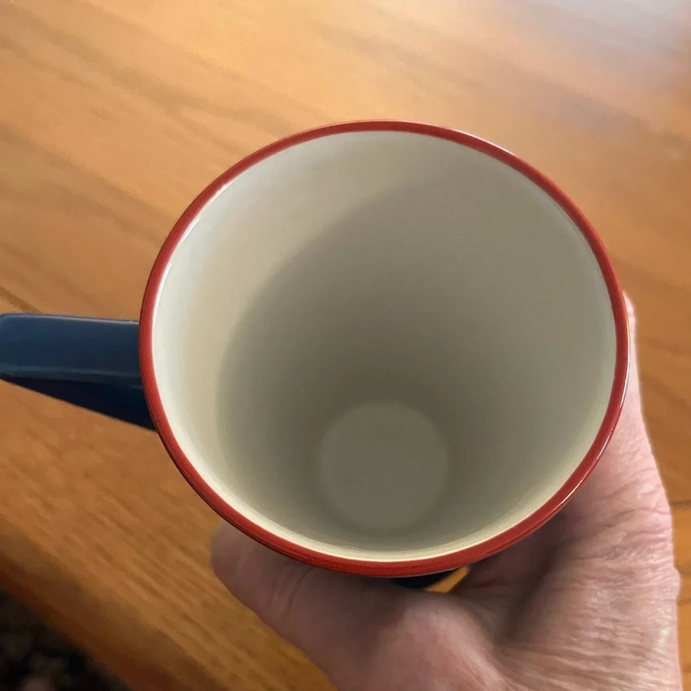 Vintage Blue Churchill mug with red rim and white interior. - Picture 2 of 6